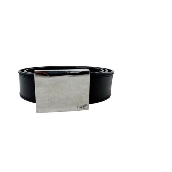 Gucci Mens Black leather belt silver plaque buckle size 90/36 100% authentic - Picture 5 of 9